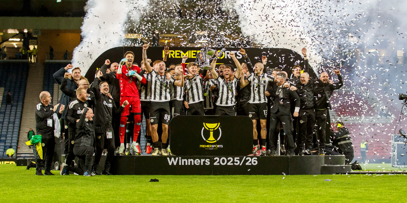 St.Mirren players lifting the Premier Sports Cup, Winners 2025/26