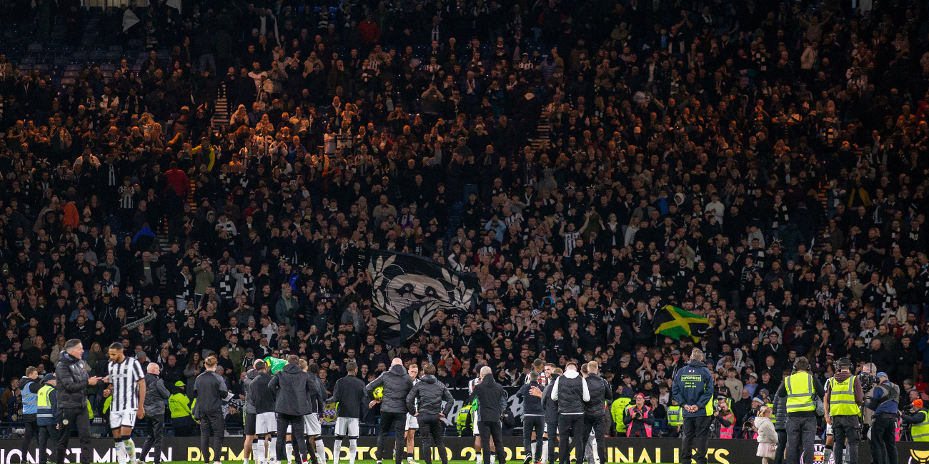 St Mirren fans and squad at Hampden after the Premier Sports Cup semi-final