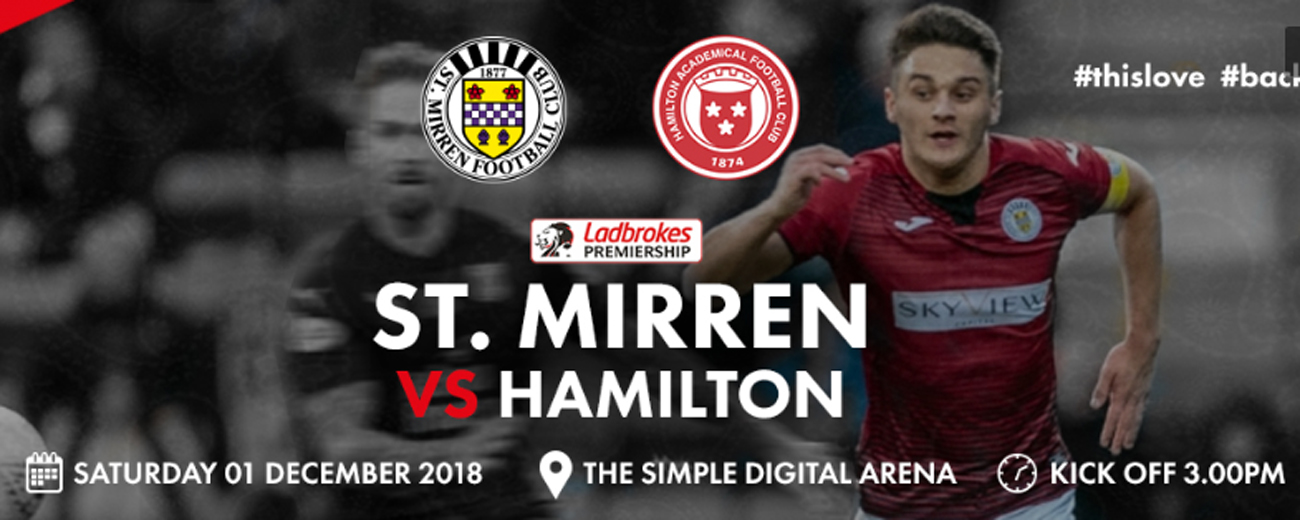 St Mirren vs Hamilton: Matchday Info (1st Dec)