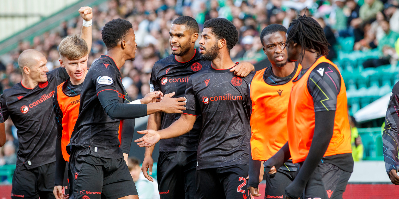 Miguel Freckleton celebrates his goal at Hibernian