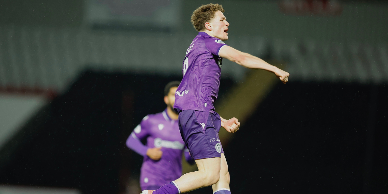 Jacob Devaney celebrates his first St Mirren goal