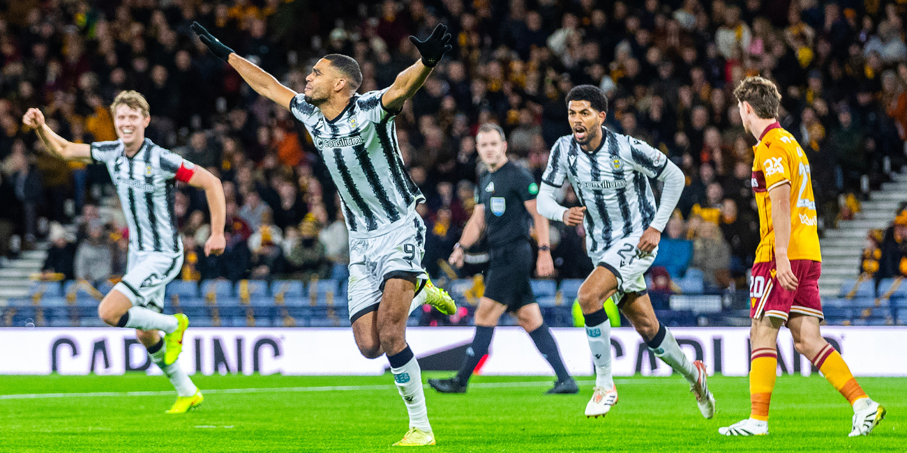 Mikael Mandron celebrates his opening goal against Motherwell