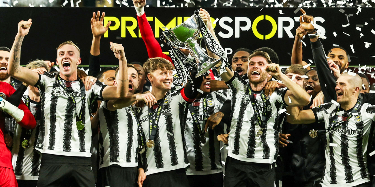 Mark O'Hara lifting the Premier Sports Cup