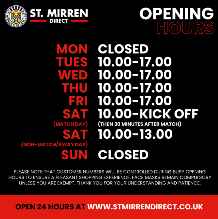 St.Mirren Direct Opening Hours